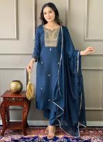 Rayon Slub Blue Traditional Wear Embroidery Work Readymade Straight Suit